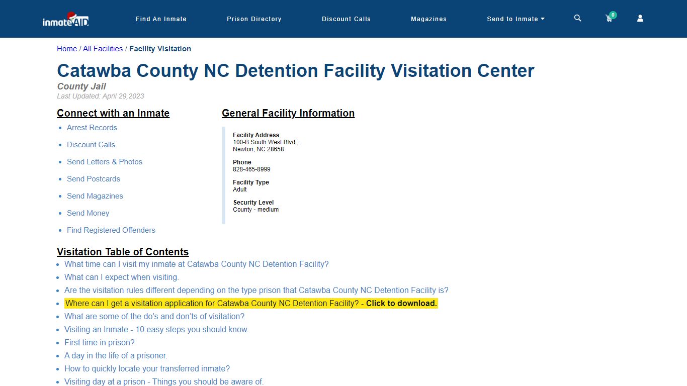 Catawba County NC Detention Facility | Visitation, dress code ...