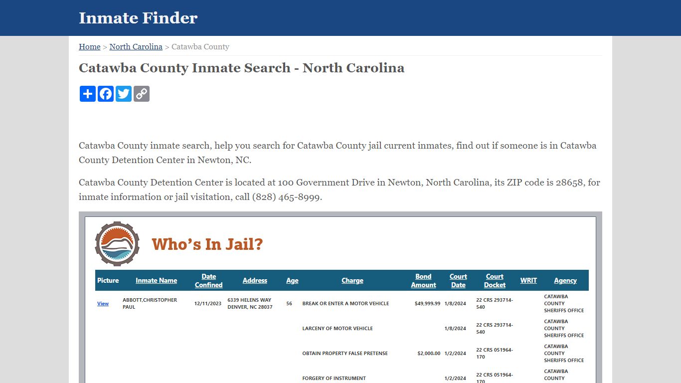 Catawba County Inmate Search - North Carolina